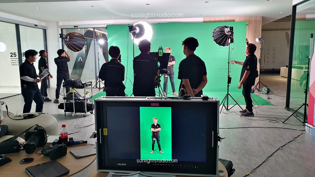 ฉากผ้าสีเขียว green screen กว้าง6เมตร สำหรับไลฟ์สดสัมมนาออนไลน์